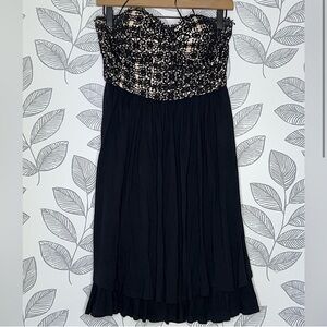 Anthropologie Lil Lace Corset Dress 6 Black Beige Boho Whimsigoth Fairy Coquette